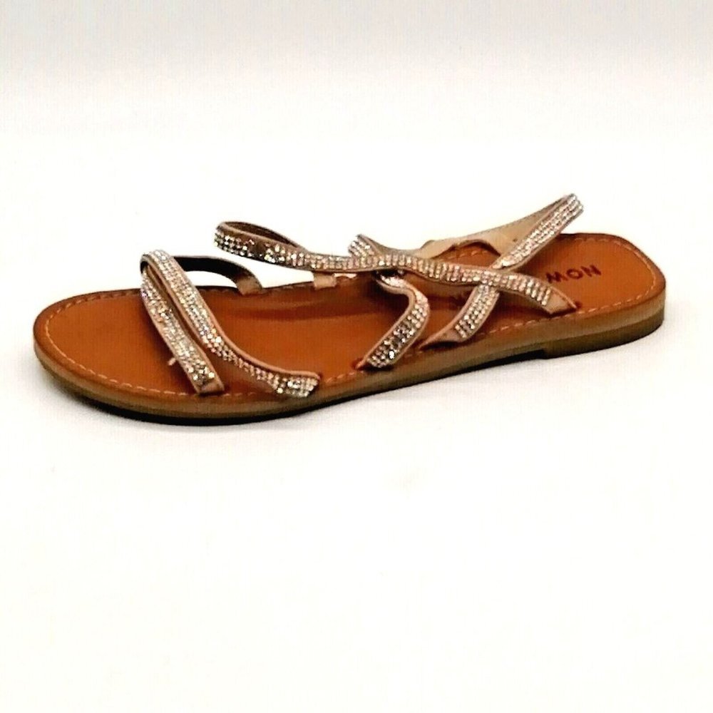 Now or Never Womens Sandal Strappy Front‎ Ankle Strap w/Elastic Flat Heel Sz 6 M